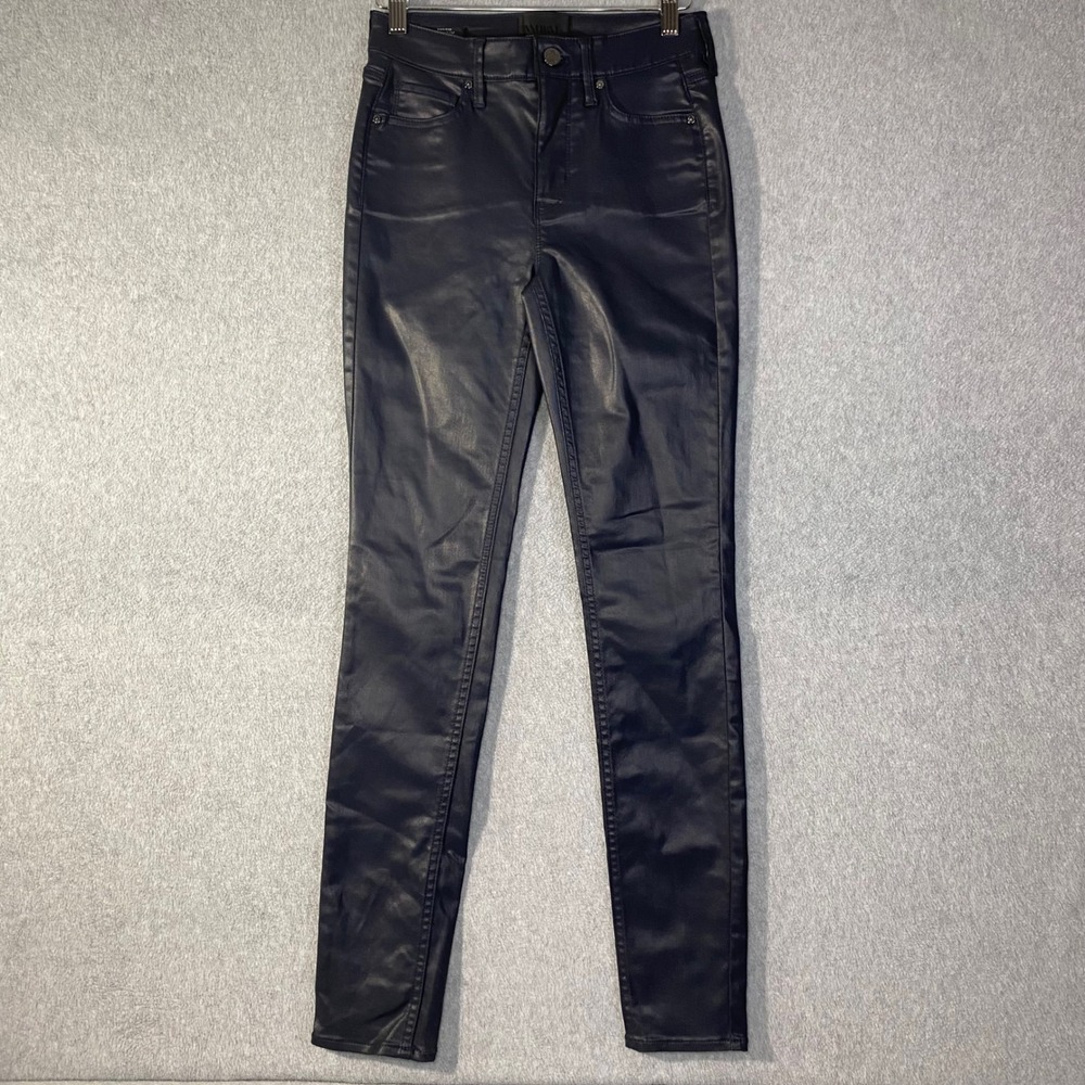 White House Black Market Skinny Pants Womens 00 Black High Rise Faux Leather EUC